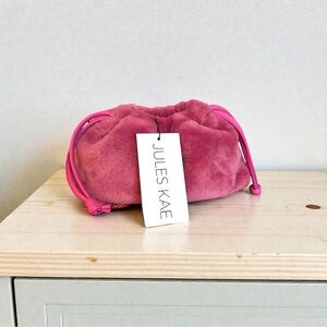 NEW Jules Kae Pink Faux Fur Drawstring Handbag Shoulder Bag Clutch Purse NWT